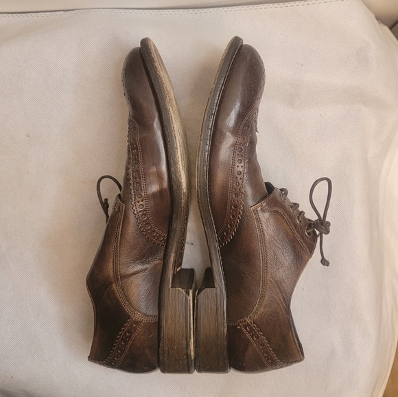 John Varvatos Luxe Leather Wingtip Oxford Shoes Mens 10M Dark Brown Casual Dress